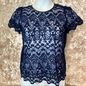 Joie Navy Lace Lemaine Blouse